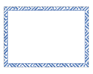 The Caspari Blue Fretwork Card Set features a rectangular white card framed by a blue and white geometric border, ideal for contemporary correspondence on heavyweight cardstock.