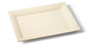 The AERIN x Gracie Cream Serving Tray, Small by Aerin is a rectangular ceramic piece with a cream-colored lacquer finish and slightly raised edges, casting a shadow on a white background.