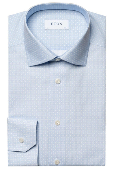 Eton Light Blue Geometric Print Signature Poplin Shirt, Contemporary Fit