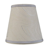 The Maison Maison Poldina Marble Lampshade Collection features beige, cone-shaped, handcrafted marbleized parchment shades with light gray trim—perfect for rechargeable cordless lamps.