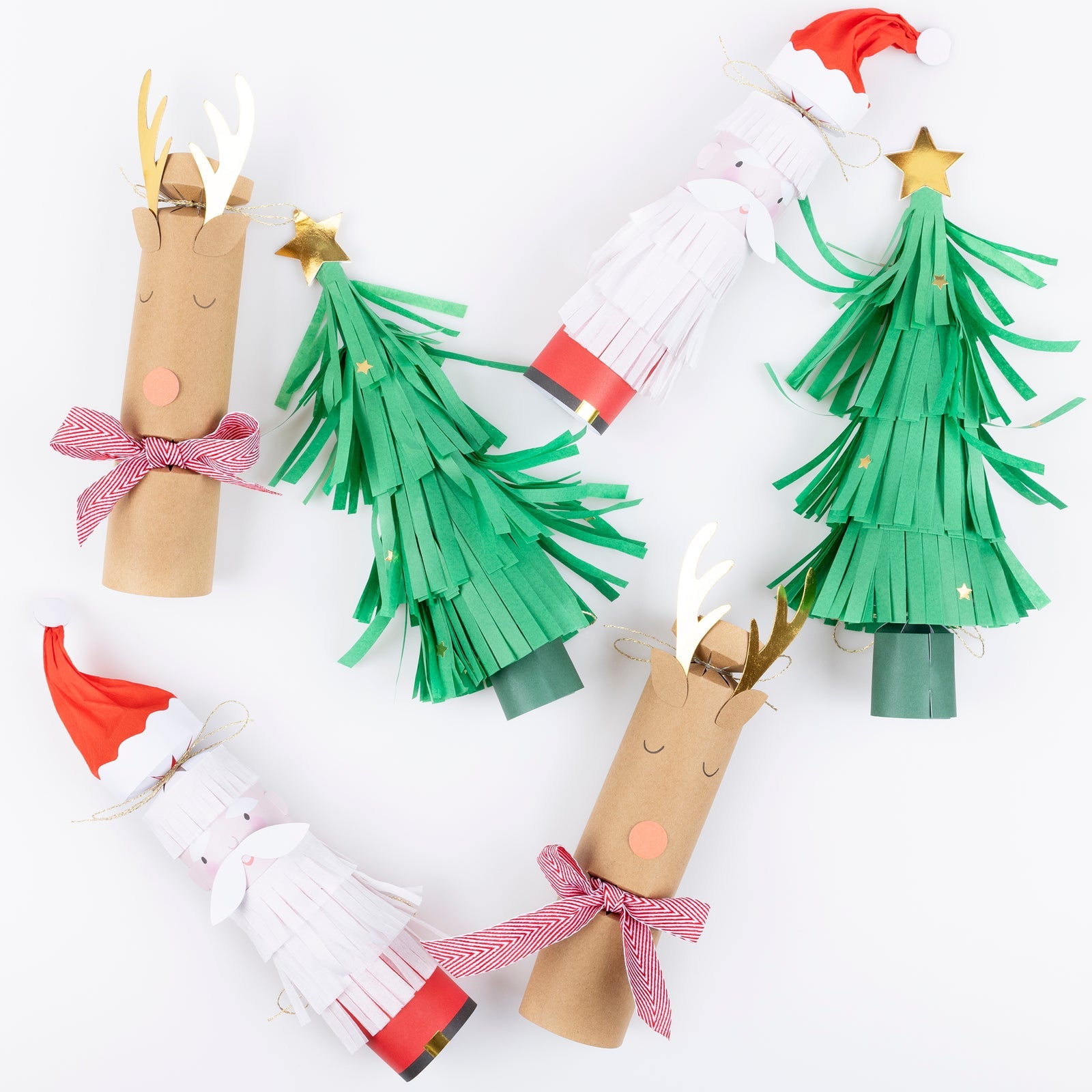 Celebrate with Meri Meri’s Santa, Reindeer & Tree Crackers—six handmade paper tube crafts featuring festive designs and decorations. Ideal as fun table décor or for a family game inspired by classic Christmas crackers.