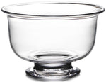 Empty Revere Bowl Collection trifle bowl by Simon Pearce, featuring clear glass with a wide, flared rim and short pedestal base; handmade using traditional glassblowing techniques, photographed on a white background.