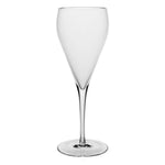 A clear, empty flute from the Melody Drinkware Collection by William Yeoward Crystal, featuring a long stem and rounded bowl, stands against a plain white background—ideal for discerning wine lovers.