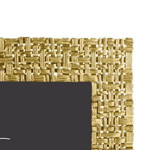 Close-up of the top right corner of a Palm Gold Frame from Michael Aram, featuring sculpted textures and a glimpse of a black photo mat inside.