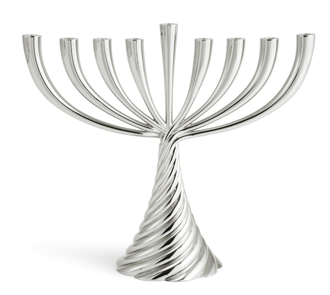 The Michael Aram Silver Twist Menorah features nine nickelplate candle holders in a twisted wire design from the Twist Collection, shown against a plain white background.
