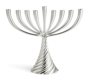 The Michael Aram Silver Twist Menorah features nine nickelplate candle holders in a twisted wire design from the Twist Collection, shown against a plain white background.