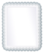 The Carnival Krewe Rectangle Mirror by Fleur Home features a scalloped silver and white frame, shown from the front against a white background.