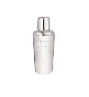 The Christofle Graphik Silver Plated Shaker, featuring a grid pattern, stands upright against a plain white background—a refined addition to any barcart.