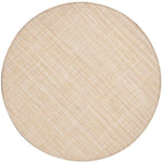The Kim Seybert Portofino Placemat is a round, beige woven vinyl placemat with a subtle diagonal pattern, shown on a white background for an easy-to-clean surface.