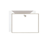 The Crane Elephant Flat Card Set features blank white engraved flat cards with metallic silver borders and a small silver elephant at the top, paired with matching envelopes—ideal for elegant stationery lovers.
