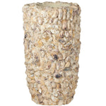 The Made Goods Borsala Oyster Shell Planter, Large, features a textured convex design embellished with small, raw oyster shells for a natural, organic look.