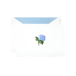 The Crane Blue Hydrangea Classic Card Set includes a white card with a blue hydrangea illustration and a matching white envelope lined in light blue—ideal for sending heartfelt notes to someone special.