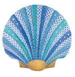 The Herend Reserve Collection 2025 Scallop Shell by Herend is a limited edition decorative piece featuring blue, teal, and white patterns with gold dots and an Art Nouveau-inspired gold-colored base.