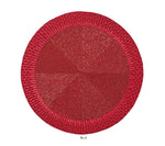 The Kim Seybert Palisade Placemat is a round, woven placemat in solid red, ideal for adding an elegant touch to formal occasions. Displayed on a white background.