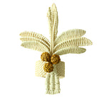 The Duggan Society Palm Napkin Ring is a handwoven Iraca palm ornament with three rounded clusters, styled like a palm tree—perfect as a unique accent for your table setting.