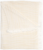 The Daasu Throw Collection by John Robshaw features a cream-colored, stonewashed cotton throw with subtle stripes and fringed edges, displayed against a white background.