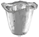 A small, hammered silver aluminum alloy bowl from the Beatriz Ball Organic Pearl Ice Bucket Collection features a wavy, beaded rim and is displayed against a white background.