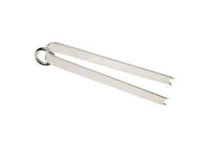 The Christofle Vertigo Silver Plated Ice Tongs feature two straight arms with notched tips and a circular hinge, ideal for handling ice cubes—perfect for your home bar or pairing with the Vertigo ice bucket.