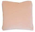 The Hyeres Peche Pillow by Associated Design is a square beige cushion featuring plain fabric and stitched edges, displayed against a white background. This custom down-filled pillow measures 22" x 22", ensuring both comfort and elegance for your living space.