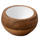 The Be Home Madras Curva Small Bowl is a handcrafted, round mango wood bowl with a smooth white interior, shown against a plain white background.