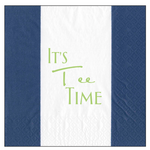 The Caspari "It's Tee Time Napkins" feature a white center, blue sides, and green "It's Tee Time" text—an ideal choice to add a fun accent to your party supplies or table settings.