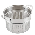 The Hestan Provisions Stainless Steel Pasta Insert, 8qt, features ergonomic handles and is perfect for draining or steaming food.