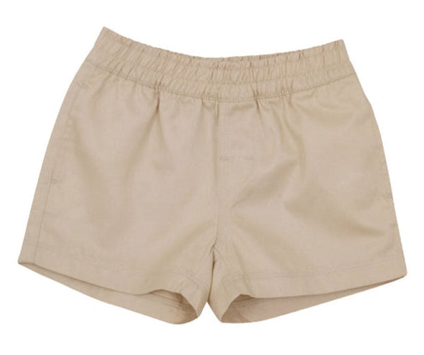 These 100% Cotton Knit beige Beaufort Bonnet Company Boys' Sheffield Shorts are featured on a white background.