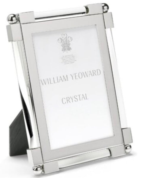 William Yeoward Classic Frame from the Clear Collection, displayed with a branding card for William Yeoward Crystal.