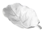 White ceramic dish from the Beatriz Ball Vida Lettuce Serveware Collection, designed with textured veins and a curved edge, photographed on a plain white background.