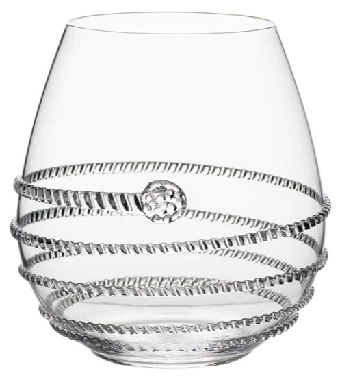 The Juliska Amalia Drinkware Collection tumbler features a rounded shape, spiral textured band, and a distinctive raised glass accent—highlighting exquisite craftsmanship.