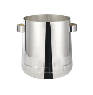 The Christofle Graphik Silver Plated Champagne Cooler features two small side handles and a subtle geometric pattern near the base, shown against a white background.