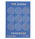 Description: "The Jewish Cookbook" by Leah Koenig, published by Phaidon, is a blue book featuring a cover design with concentric circle patterns. It showcases home-cooking recipes spanning traditional Jewish cuisine to international tastes.