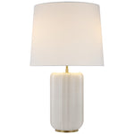 The Minx Large Table Lamp by Visual Comfort features a white ceramic base with mid-century charm, complemented by a beige fabric shade. Perfectly suited for both modern and traditional rooms, it adds a touch of elegance to any space.