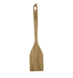 The Cuisinart Acacia Solid Turner features a flat, wide acacia wood blade, a hole at the handle's end, and a natural oil finish. Ideal for nonstick cookware and shown on a white background.