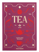 A pink "Tea Tool Set" book cover by PrintWorks features red and gold accents with teapots, cups, and the tagline "Tea Tools For Tea Lovers and Everyday Relaxation," plus guides on using a stainless steel tea infuser in your perfect kit.