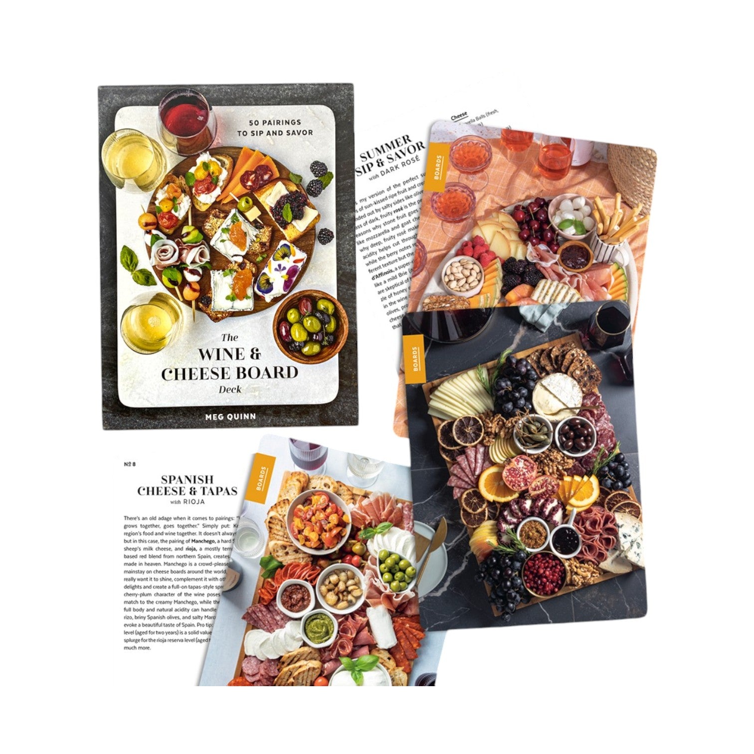 The Wine and Cheese Board Deck by Penguin Random House features illustrated cards with 50 wine and cheese pairings, food ideas, and serving suggestions to sip and savor.