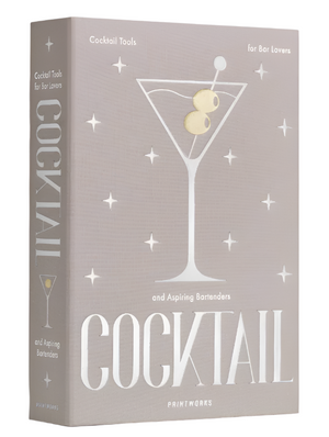 The PrintWorks gray hardcover book "The Essentials Cocktail Tools" features a martini glass and stars on the cover—ideal for anyone looking to master mixology tools and bartender essentials.