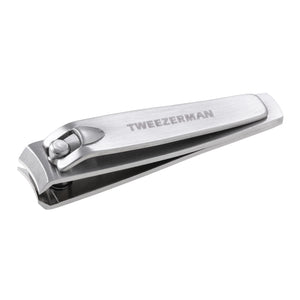 The Tweezerman Stainless Steel Fingernail Clippers, ideal for manicure maintenance, are shown on a white background with the brand name engraved on the handle.