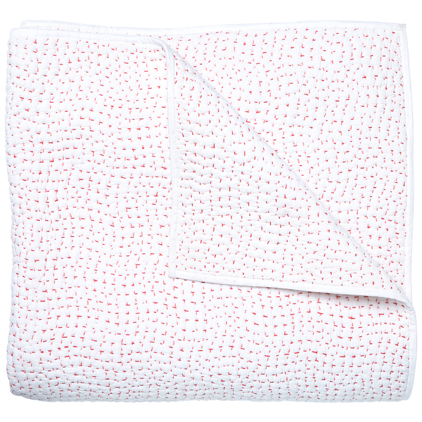 A white and pink John Robshaw Hand Stitched Coverlet, Lotus.