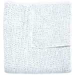 The John Robshaw Stitched Light Indigo Coverlet is hand stitched in India from soft cotton voile, with a subtle pattern of evenly spaced dark blue stitches, and is shown folded to display both sides.