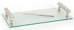 contemporary glass and nickel tray with knife
