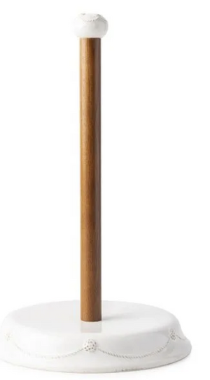 The Juliska Berry & Thread Whitewash Paper Towel Holder, with its decorative white ceramic base and top, makes an ideal companion for your Bohemian Glassware Collection.