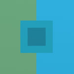Modern 6115 by Ornis Gallery features a vertically split green and blue background with two overlapping blue squares in varied shades—a striking display of geometric abstraction and custom color.