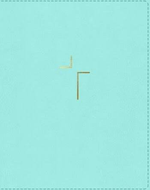 Light blue Thomas Nelson "NIV Jesus Bible Leathersoft Teal" notebook with gold corners and stitching detail.