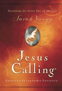 This is an image of the book cover for "Jesus Calling" by Thomas Nelson, featuring a central oval with a representation of Jesus' face surrounded by