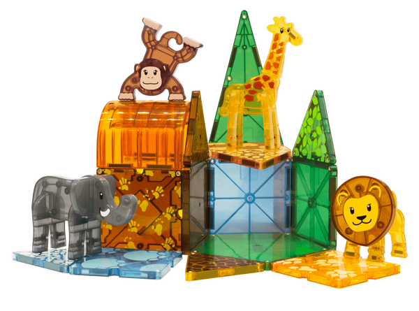 Explore the Magna-Tiles zoo filled with Safari Animals and magnetic shapes.