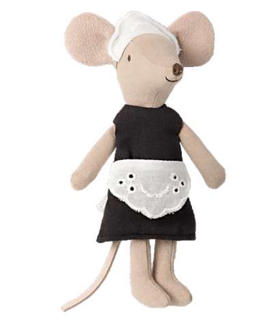 Maileg Maid Mouse, Big Sister in a black dress and white apron.