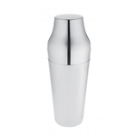 The Ercuis Terrasse Tuileries Cocktail Shaker, featuring a sleek polished stainless steel finish, stands upright against a white background—an elegant addition to any modern home bar.
