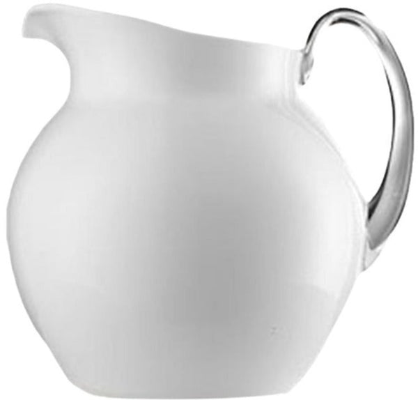 A simple white Palla Acrylic Pitcher Glazed by Mario Luca Giusti with a clear handle against a plain background. Please handwash.