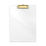 An Acrylic Clip Board with gold-tone hardware on a white background by Russell & Hazel.